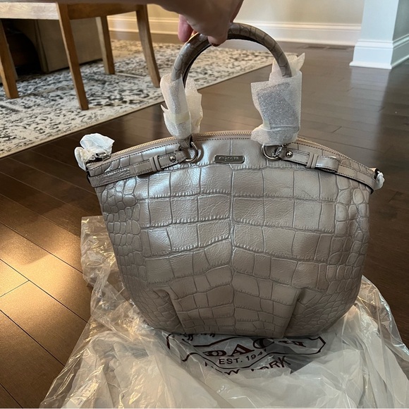 Coach Metallic Gray Crocodile Embossed Satchel - Picture 1 of 11